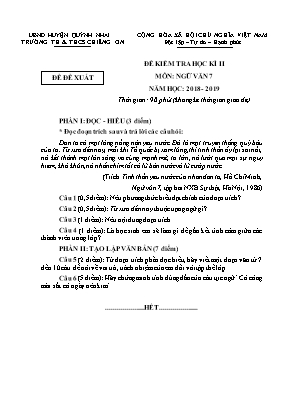 Đề đề xuất kiểm tra học kỳ II môn Ngữ văn Lớp 7 - Năm học 2018-2019 - Trường TH và THCS Chiềng Ơn